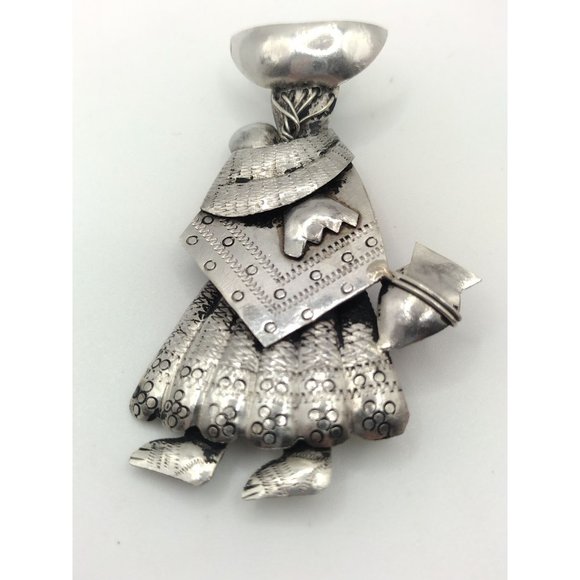 Vintage Hand Made Silver Baby Wearing Woman Pin or Brooch Vintage Hand Made Silver Baby Wearing Woman Pin or Brooch